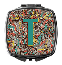 Load image into Gallery viewer, Letter T Retro Tribal Alphabet Initial Compact Mirror – Stylish Purse Mirror with Artistic Covers CJ2013-TSCM