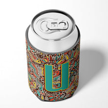 Load image into Gallery viewer, Letter U Retro Tribal Alphabet Initial Can or Bottle Hugger CJ2013-UCC