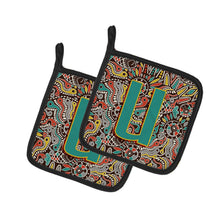 Load image into Gallery viewer, Letter U Retro Tribal Alphabet Initial Pot Holders - Set of 2 - Heat-Resistant Kitchen Essentials CJ2013-UPTHD