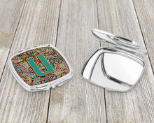 Load image into Gallery viewer, Letter U Retro Tribal Alphabet Initial Compact Mirror – Stylish Purse Mirror with Artistic Covers CJ2013-USCM