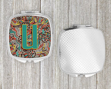 Load image into Gallery viewer, Letter U Retro Tribal Alphabet Initial Compact Mirror – Stylish Purse Mirror with Artistic Covers CJ2013-USCM