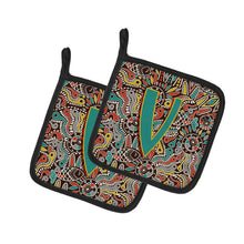 Load image into Gallery viewer, Letter V Retro Tribal Alphabet Initial Pot Holders - Set of 2 - Heat-Resistant Kitchen Essentials CJ2013-VPTHD