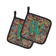 Load image into Gallery viewer, Letter W Retro Tribal Alphabet Initial Pot Holders - Set of 2 - Heat-Resistant Kitchen Essentials CJ2013-WPTHD