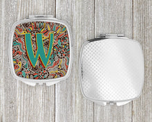 Load image into Gallery viewer, Letter W Retro Tribal Alphabet Initial Compact Mirror – Stylish Purse Mirror with Artistic Covers CJ2013-WSCM