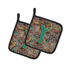 Load image into Gallery viewer, Letter Y Retro Tribal Alphabet Initial Pot Holders - Set of 2 - Heat-Resistant Kitchen Essentials CJ2013-YPTHD