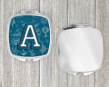 Load image into Gallery viewer, Letter A Sea Doodles Initial Alphabet Compact Mirror – Stylish Purse Mirror with Artistic Covers CJ2014-ASCM