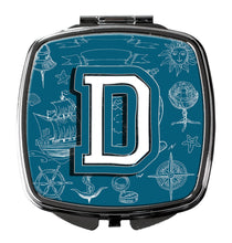 Load image into Gallery viewer, Letter D Sea Doodles Initial Alphabet Compact Mirror – Stylish Purse Mirror with Artistic Covers CJ2014-DSCM