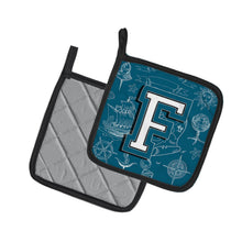 Load image into Gallery viewer, Letter F Sea Doodles Initial Alphabet Pot Holders - Set of 2 - Heat-Resistant Kitchen Essentials CJ2014-FPTHD