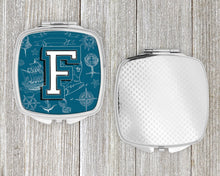 Load image into Gallery viewer, Letter F Sea Doodles Initial Alphabet Compact Mirror – Stylish Purse Mirror with Artistic Covers CJ2014-FSCM
