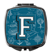 Load image into Gallery viewer, Letter F Sea Doodles Initial Alphabet Compact Mirror – Stylish Purse Mirror with Artistic Covers CJ2014-FSCM