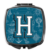 Load image into Gallery viewer, Letter H Sea Doodles Initial Alphabet Compact Mirror – Stylish Purse Mirror with Artistic Covers CJ2014-HSCM