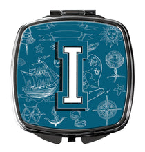 Load image into Gallery viewer, Letter I Sea Doodles Initial Alphabet Compact Mirror – Stylish Purse Mirror with Artistic Covers CJ2014-ISCM