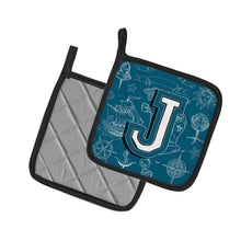 Load image into Gallery viewer, Letter J Sea Doodles Initial Alphabet Pot Holders - Set of 2 - Heat-Resistant Kitchen Essentials CJ2014-JPTHD