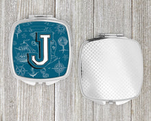 Load image into Gallery viewer, Letter J Sea Doodles Initial Alphabet Compact Mirror – Stylish Purse Mirror with Artistic Covers CJ2014-JSCM
