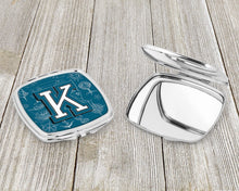Load image into Gallery viewer, Letter K Sea Doodles Initial Alphabet Compact Mirror – Stylish Purse Mirror with Artistic Covers CJ2014-KSCM