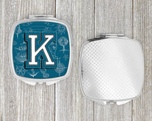 Load image into Gallery viewer, Letter K Sea Doodles Initial Alphabet Compact Mirror – Stylish Purse Mirror with Artistic Covers CJ2014-KSCM