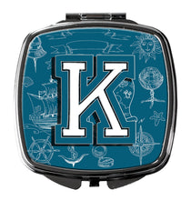 Load image into Gallery viewer, Letter K Sea Doodles Initial Alphabet Compact Mirror – Stylish Purse Mirror with Artistic Covers CJ2014-KSCM