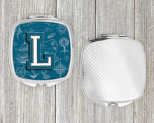 Load image into Gallery viewer, Letter L Sea Doodles Initial Alphabet Compact Mirror – Stylish Purse Mirror with Artistic Covers CJ2014-LSCM