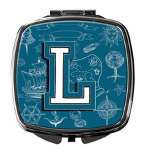 Load image into Gallery viewer, Letter L Sea Doodles Initial Alphabet Compact Mirror – Stylish Purse Mirror with Artistic Covers CJ2014-LSCM