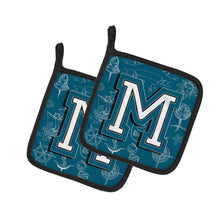 Load image into Gallery viewer, Letter M Sea Doodles Initial Alphabet Pot Holders - Set of 2 - Heat-Resistant Kitchen Essentials CJ2014-MPTHD