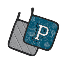Load image into Gallery viewer, Letter P Sea Doodles Initial Alphabet Pot Holders - Set of 2 - Heat-Resistant Kitchen Essentials CJ2014-PPTHD