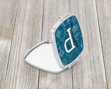 Load image into Gallery viewer, Letter P Sea Doodles Initial Alphabet Compact Mirror – Stylish Purse Mirror with Artistic Covers CJ2014-PSCM