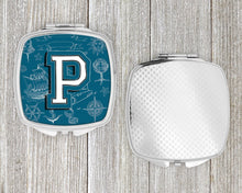 Load image into Gallery viewer, Letter P Sea Doodles Initial Alphabet Compact Mirror – Stylish Purse Mirror with Artistic Covers CJ2014-PSCM