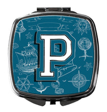 Load image into Gallery viewer, Letter P Sea Doodles Initial Alphabet Compact Mirror – Stylish Purse Mirror with Artistic Covers CJ2014-PSCM