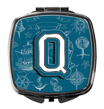 Load image into Gallery viewer, Letter Q Sea Doodles Initial Alphabet Compact Mirror – Stylish Purse Mirror with Artistic Covers CJ2014-QSCM