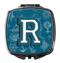 Load image into Gallery viewer, Letter R Sea Doodles Initial Alphabet Compact Mirror – Stylish Purse Mirror with Artistic Covers CJ2014-RSCM