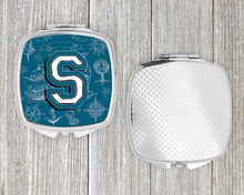 Load image into Gallery viewer, Letter S Sea Doodles Initial Alphabet Compact Mirror – Stylish Purse Mirror with Artistic Covers CJ2014-SSCM