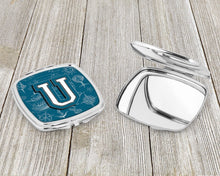 Load image into Gallery viewer, Letter U Sea Doodles Initial Alphabet Compact Mirror – Stylish Purse Mirror with Artistic Covers CJ2014-USCM