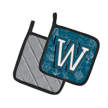 Load image into Gallery viewer, Letter W Sea Doodles Initial Alphabet Pot Holders - Set of 2 - Heat-Resistant Kitchen Essentials CJ2014-WPTHD