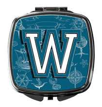 Load image into Gallery viewer, Letter W Sea Doodles Initial Alphabet Compact Mirror – Stylish Purse Mirror with Artistic Covers CJ2014-WSCM