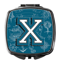 Load image into Gallery viewer, Letter X Sea Doodles Initial Alphabet Compact Mirror – Stylish Purse Mirror with Artistic Covers CJ2014-XSCM