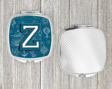 Load image into Gallery viewer, Letter Z Sea Doodles Initial Alphabet Compact Mirror – Stylish Purse Mirror with Artistic Covers CJ2014-ZSCM