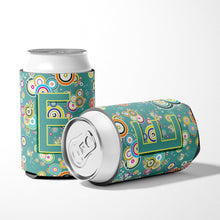 Load image into Gallery viewer, Letter E Circle Circle Teal Initial Alphabet Can or Bottle Hugger CJ2015-ECC