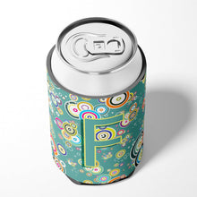 Load image into Gallery viewer, Letter F Circle Circle Teal Initial Alphabet Can or Bottle Hugger CJ2015-FCC
