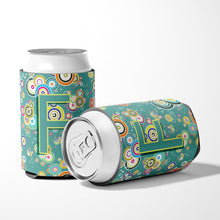 Load image into Gallery viewer, Letter F Circle Circle Teal Initial Alphabet Can or Bottle Hugger CJ2015-FCC