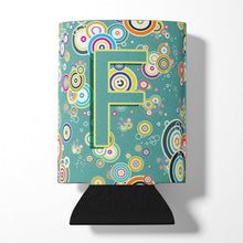 Load image into Gallery viewer, Letter F Circle Circle Teal Initial Alphabet Can or Bottle Hugger CJ2015-FCC