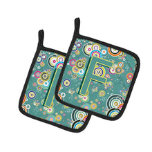 Load image into Gallery viewer, Letter F Circle Circle Teal Initial Alphabet Pot Holders - Set of 2 - Heat-Resistant Kitchen Essentials CJ2015-FPTHD