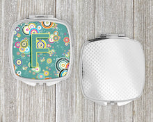 Load image into Gallery viewer, Letter F Circle Circle Teal Initial Alphabet Compact Mirror – Stylish Purse Mirror with Artistic Covers CJ2015-FSCM