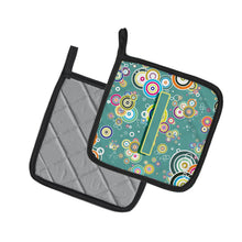 Load image into Gallery viewer, Letter I Circle Circle Teal Initial Alphabet Pot Holders - Set of 2 - Heat-Resistant Kitchen Essentials CJ2015-IPTHD