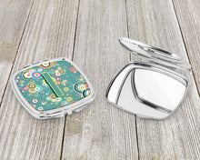 Load image into Gallery viewer, Letter I Circle Circle Teal Initial Alphabet Compact Mirror – Stylish Purse Mirror with Artistic Covers CJ2015-ISCM