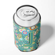 Load image into Gallery viewer, Letter J Circle Circle Teal Initial Alphabet Can or Bottle Hugger CJ2015-JCC