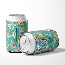 Load image into Gallery viewer, Letter J Circle Circle Teal Initial Alphabet Can or Bottle Hugger CJ2015-JCC
