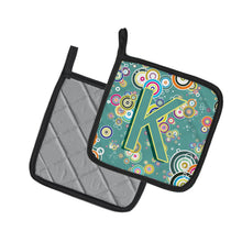 Load image into Gallery viewer, Letter K Circle Circle Teal Initial Alphabet Pot Holders - Set of 2 - Heat-Resistant Kitchen Essentials CJ2015-KPTHD