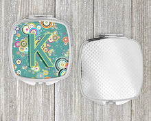 Load image into Gallery viewer, Letter K Circle Circle Teal Initial Alphabet Compact Mirror – Stylish Purse Mirror with Artistic Covers CJ2015-KSCM