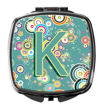 Load image into Gallery viewer, Letter K Circle Circle Teal Initial Alphabet Compact Mirror – Stylish Purse Mirror with Artistic Covers CJ2015-KSCM