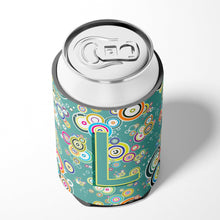 Load image into Gallery viewer, Letter L Circle Circle Teal Initial Alphabet Can or Bottle Hugger CJ2015-LCC